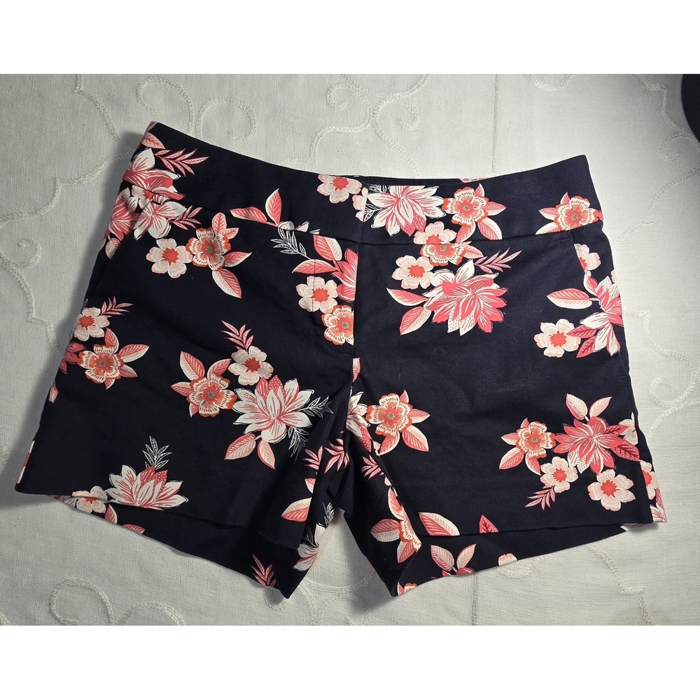 LOFT Riviera Shorts 00 Navy Floral Print Flat Front Women's Summer Casual